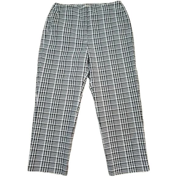 Talbots ~Woman Size 6~ White/Brown Plated Print Stretch Cotton Blend Pants Crop. - Picture 1 of 12